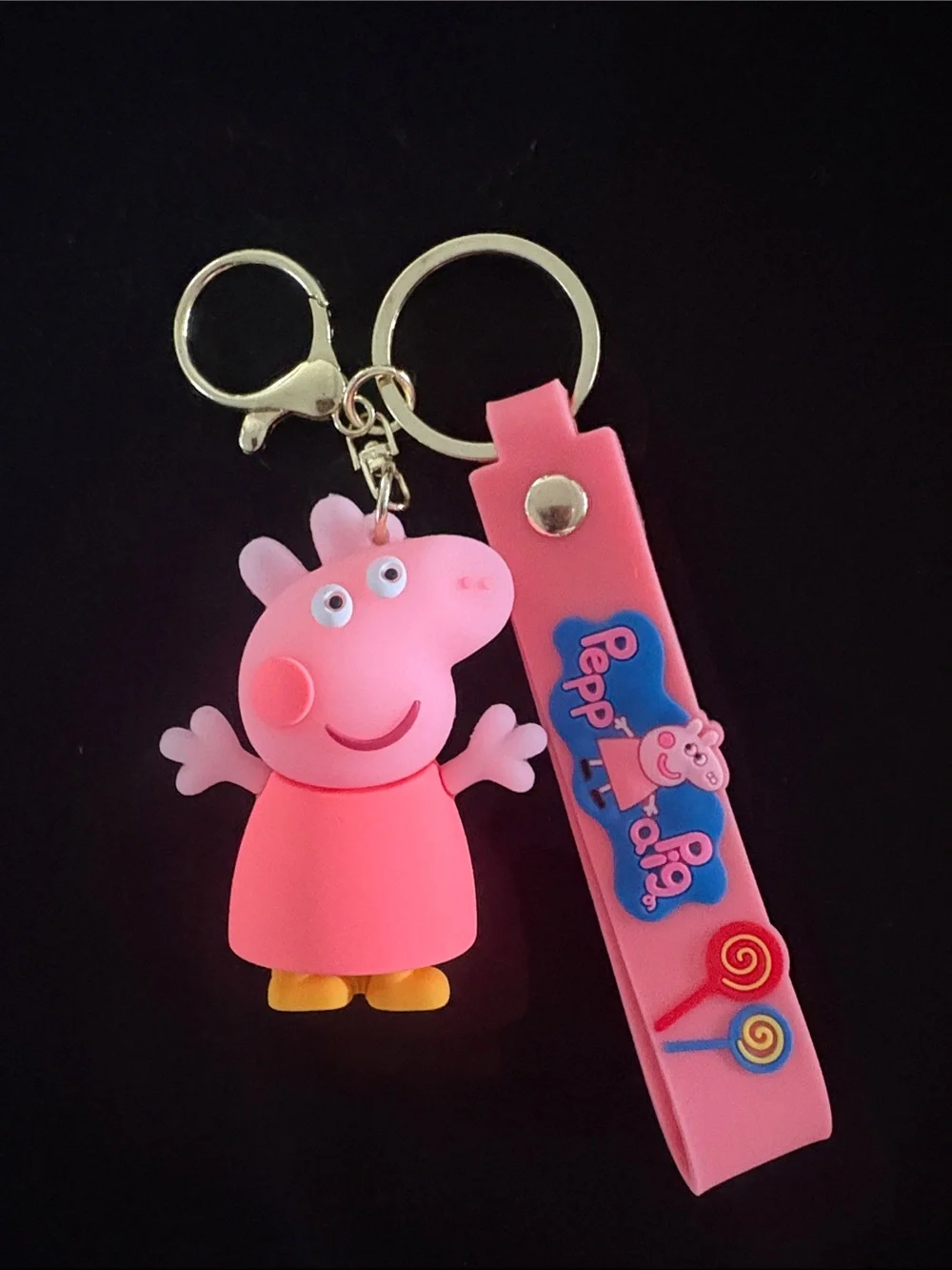Peppa Pig Pink and Yellow Silicone Keychain Bag Charm with Pink Strap